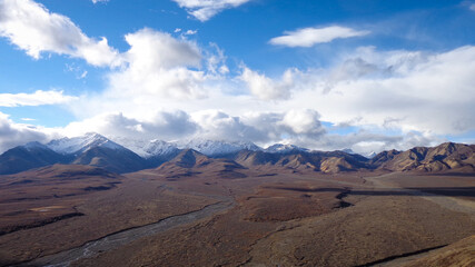 Mountain landscape with blue sky and clouds