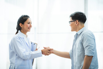 Fototapeta premium Close-up of psychologist comforting his depressed patient, mental health concept