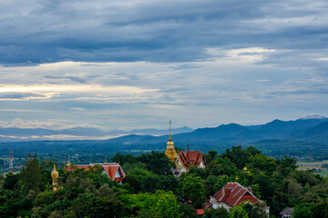Sunset At Wat Phrathat Doi Saket Chiangmai City Thailand.