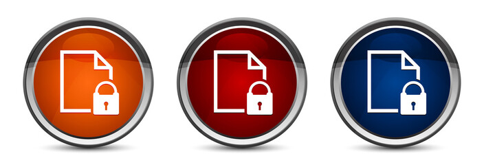Secure document icon exclusive blue red and orange round button design set