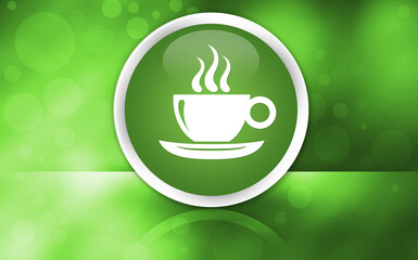 Coffee cup icon premium glossy button isolated on abstract shiny green background