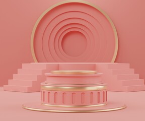 3d abstract render minimal scene of pink coral Podium for display products and advertising with clean background