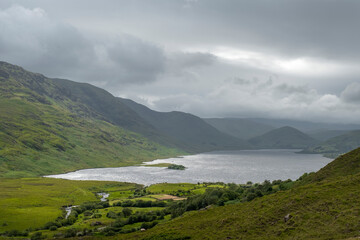 Fototapeta na wymiar View of the Loch Na Fooey lake in Connemara region