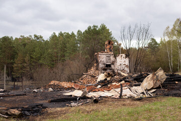 Destroyed house after the forestfire in the countryside