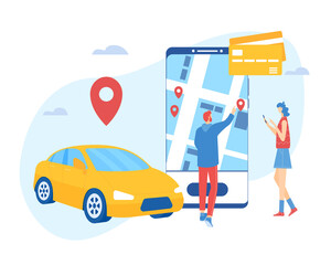 Fototapeta na wymiar Car sharing concept. Mobile application. Vector illustration.