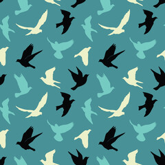 Birds silhouettes - flying seamless pattern
