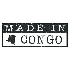 Made In Congo. Stamp Rectangle Map. Logo Icon Symbol. Design Certificated.