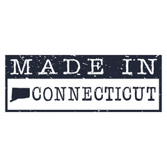 Made In Connecticut. Stamp Rectagle Map. Logo Icon Symbol. Design Certificated.