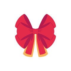 Red vector bow. Cartoon vector red label with ribbons satin bows for Xmas gifts, present cards, and luxury wrap pack isolated on white background