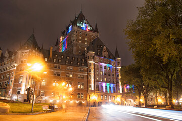 Chateau Frontenanc at night in Old Quebec