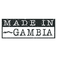 Made In Gambia. Stamp Rectangle Map. Logo Icon Symbol. Design Certificated.