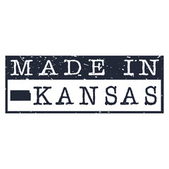 Made In Kansas. Stamp Rectangle Map. Logo Icon Symbol. Design Certificated.