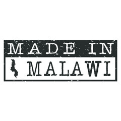 Made In Malawi. Stamp Rectangle Map. Logo Icon Symbol. Design Certificated.