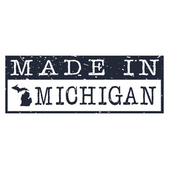 Made In Michigan. Stamp Rectangle Map. Logo Icon Symbol. Design Certificated.