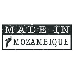 Made In Mozambique. Stamp Rectangle Map. Logo Icon Symbol. Design Certificated.