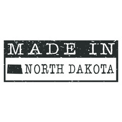 Made In North Dakota. Stamp Rectangle Map. Logo Icon Symbol. Design Certificated.