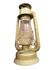 Old brass rusted lantern isolated on white background. Clipping Path.