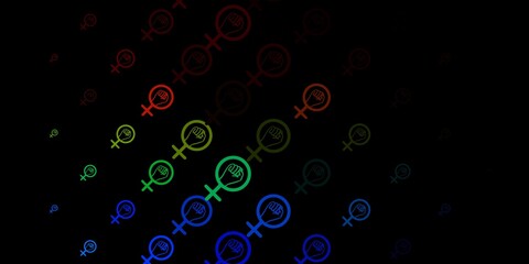 Dark Multicolor vector pattern with feminism elements.