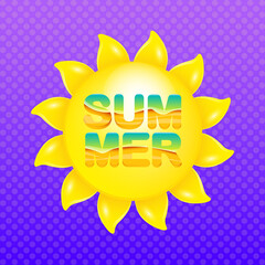 vector special offer summer label design template . Summer sale banner or badge with sun and text on summer violet background