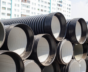 Large diameter plastic pipes for supplying heating and water supply to the house. Modern method of...