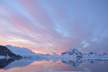 Fototapeta na wymiar Antarctica - Sunset over mountains