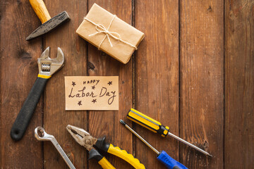 USA Labor day concept. Different kinds on wrenches, handy tools.