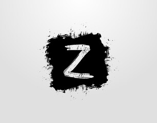 Z Letter Logo With Black Square Splatter Element. Grunge Retro logo design template.