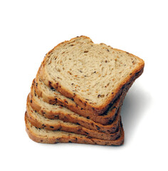 Whole meal bread with seeds isolated on white.Studio shot.