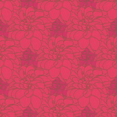 Fototapeta premium Retro Dark Dahlia seamless pattern background. Cross hatching floral vector illustration.