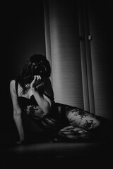 girl with a camera in underwear