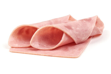 Boiled Ham Slices, close-up, isolated on a white background