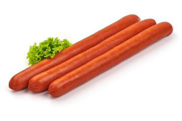 Smoked pork sausages, grill sausages, isolated on white background