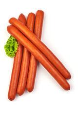 Smoked pork sausages, grill sausages, isolated on white background