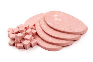 Italian mortadella sausage, isolated on a white background