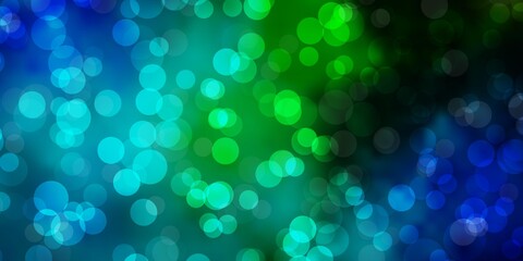 Light Blue, Green vector texture with disks. Colorful illustration with gradient dots in nature style. Pattern for business ads.