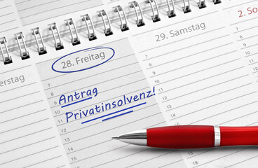 Terminnotiz "Antrag, Privatinsolvenz"