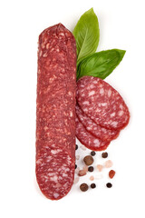 Italian dry sausage, isolated on white background