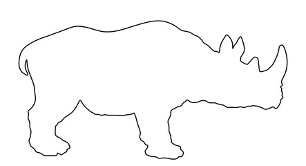 Rhinoceros line contour vector silhouette illustration isolated on white background. Rhino silhouette. Animal from Africa.