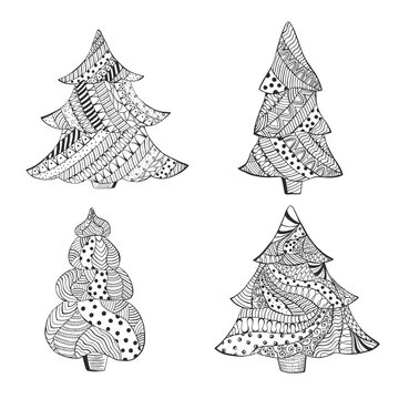 Set with Four Isolated Patterned Christmas Trees