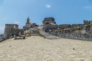 The church of San Pietro in Portovenenere on a rocks above the sea