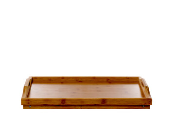 Bamboo tray with wooden legs isolated on white