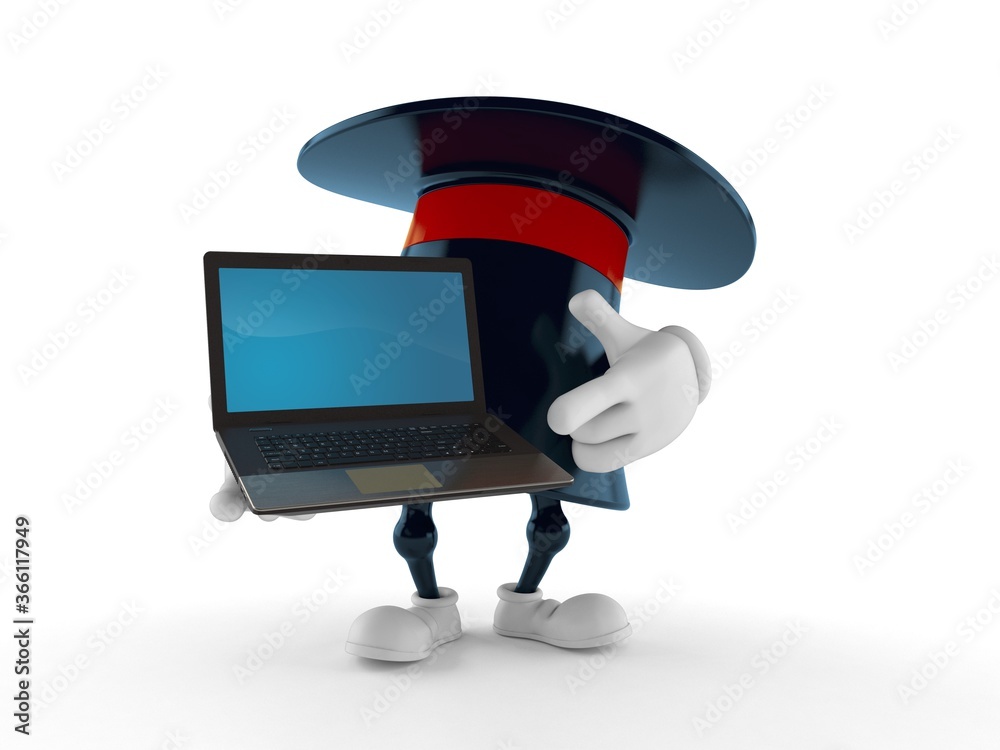 Poster Magic hat character holding laptop