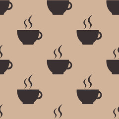 Seamless pattern with cups on brown background. Vector illustration