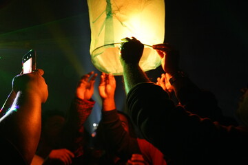 Flying ready to release a sky lantern