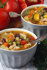 Bowls with Italian soup minestrone