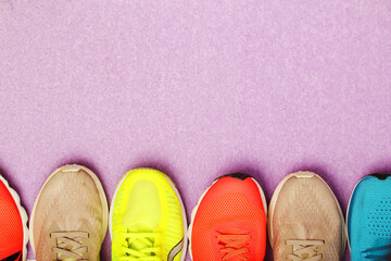 Different bright running racing shoes