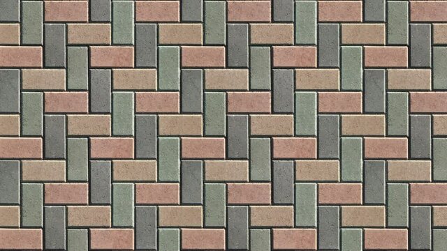 The surface is lined with colorful road tiles - paving stone. View from above. Specially prepared background for seamless shading.