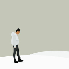 Obraz premium Female character walks in the snow in winter