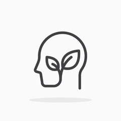 Plant in head icon in line style. Editable stroke.