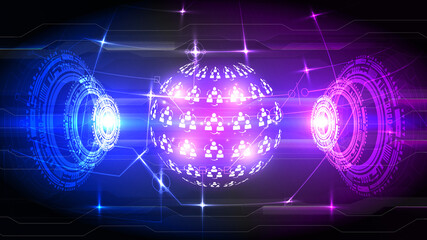 Vector illustration of a futuristic planet Earth with HUD elements. Science, futuristic, web, network concept,communications, high technology . EPS 10.